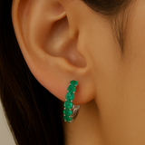.50ct 14K White Gold  Emerald Gemstone Hoop Earrings