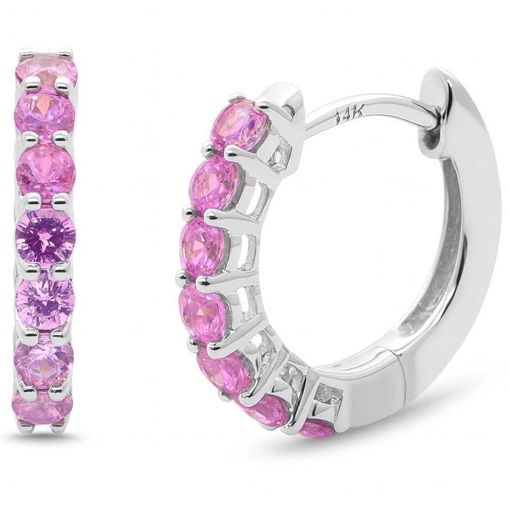 .54ct 14K White Gold Pink Sapphire Gemstone Hoop Earrings
