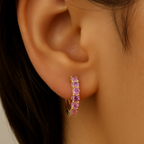 .57ct 14K Yellow Gold Pink Sapphire Gemstone Hoop Earrings