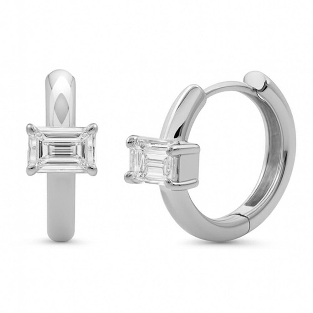 .50ct G SI 14K White Gold Emerald Cut Diamond Huggie Hoop Earrings