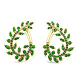 1.07ct G SI 14K Yellow Gold Emerald Gemstone Olive Branch Ear Crawler Earrings