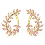 1.02ct G SI 14K Yellow Gold Pink Sapphire Gemstone Olive Branch Ear Crawler Earrings