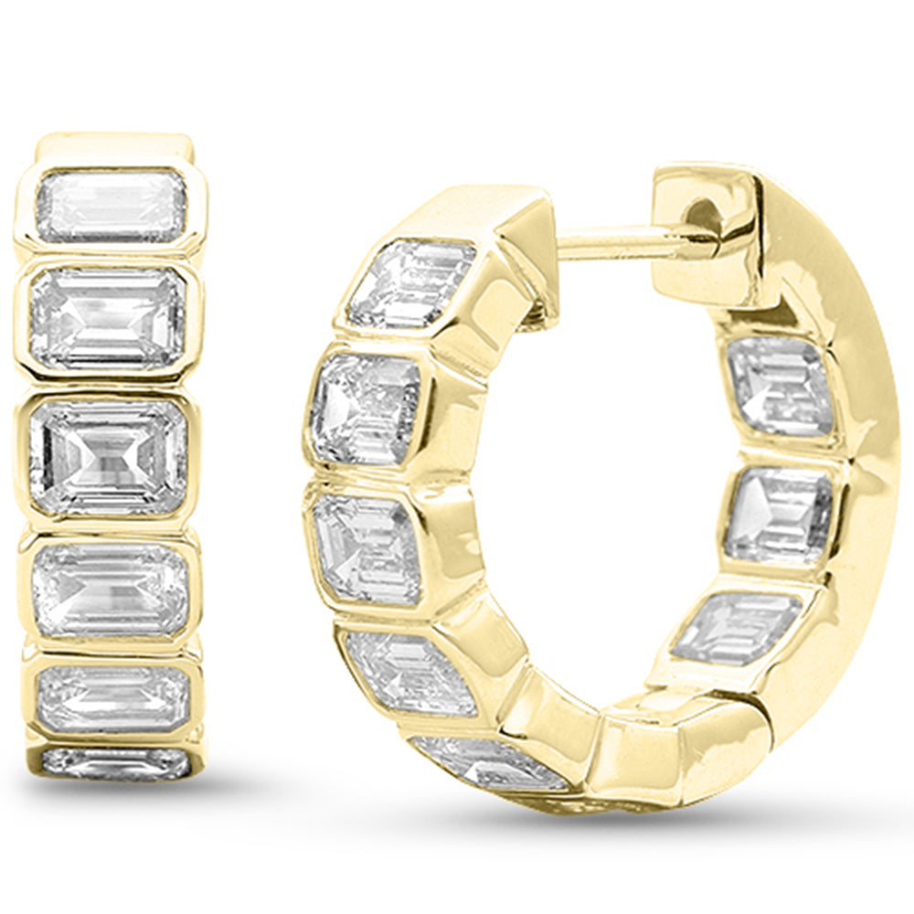 2.33ct G SI 14K Yellow Gold Bezel Set Emerald Cut Diamond Hoop Huggie Earrings
