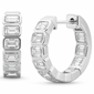 <span style="color:purple">SPECIAL!</span> 3.42ct G SI 14K White Gold Bezel Set Emerald Cut Diamond Hoop Huggie Earrings