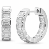 3.52ct G SI 14K White Gold Bezel Set Emerald Cut Diamond Hoop Huggie Earrings