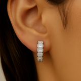 3.52ct G SI 14K White Gold Bezel Set Emerald Cut Diamond Hoop Huggie Earrings