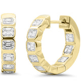 1.56ct G SI 14K Yellow Gold Bezel Set Emerald Cut Diamond Hoop Huggie Earrings
