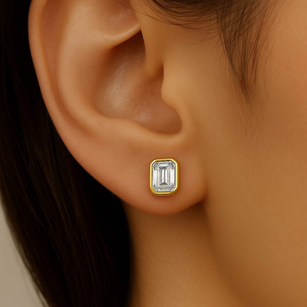 .29ct G SI 14K Yellow Gold Diamond Bezel Set Emerald Cut Diamond Earrings