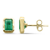 1.83ct G SI 14K Yellow Gold Bezel Set Emerald Gemstone Stud Earrings
