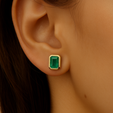 1.83ct G SI 14K Yellow Gold Bezel Set Emerald Gemstone Stud Earrings