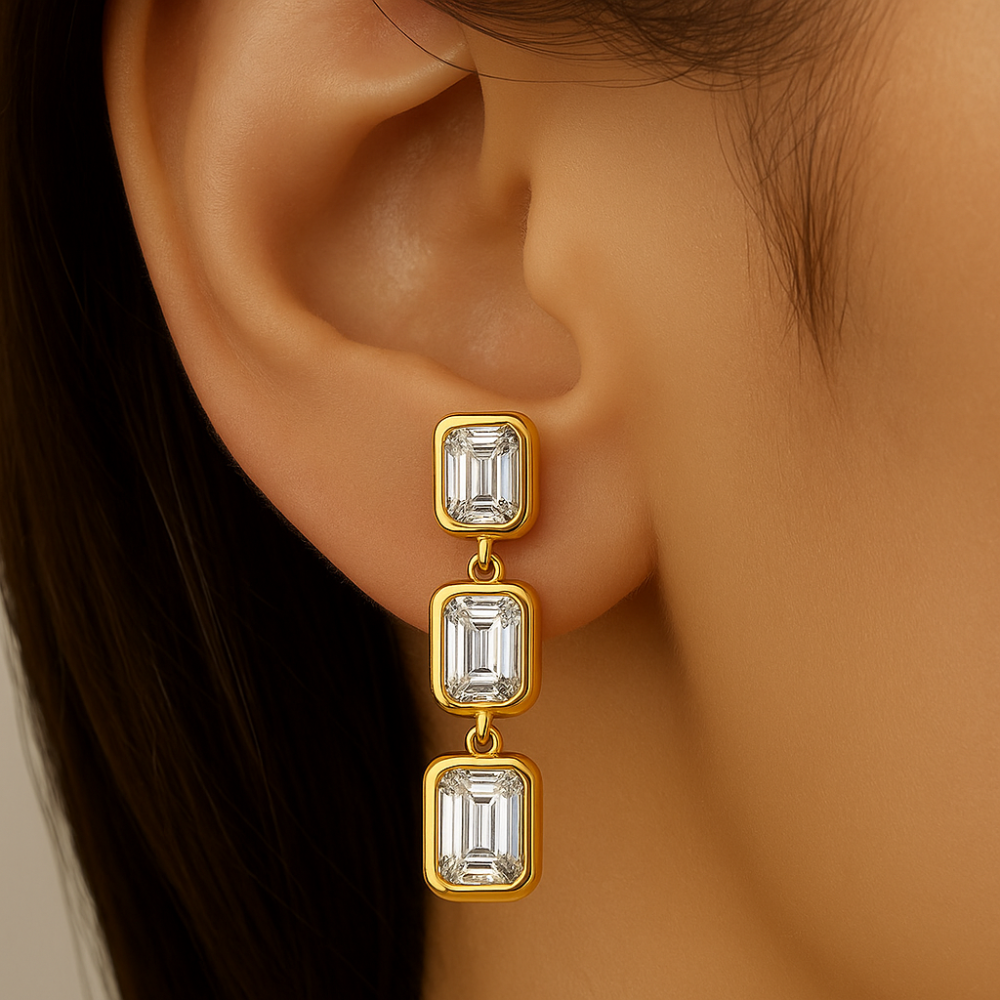 .76ct G SI 14K Yellow Gold Diamond Emerald Cut Diamond Drop Earrings