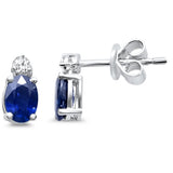 1.17ct G SI 14K White Gold Blue Sapphire Gemstone & Diamond Earrings
