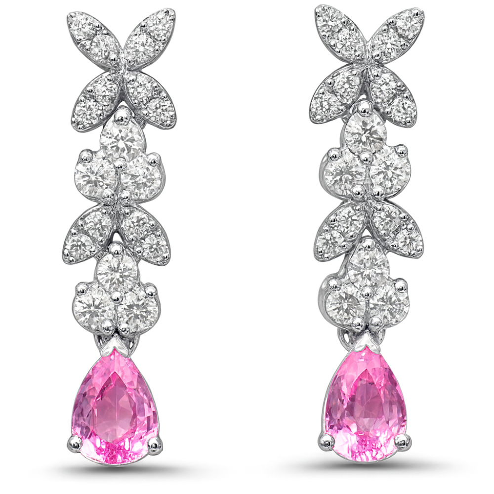 .66ct G SI 14kt White Gold Diamond & Pink Sapphire Gemstone Drop Earrings
