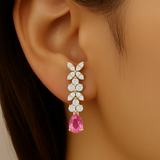 .68ct G SI 14kt Yellow Gold Diamond & Pink Sapphire Gemstone Drop Earrings