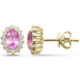 1.23ct G SI 14kt Yellow Gold Diamond & Pink Sapphire Gemstone Earrings