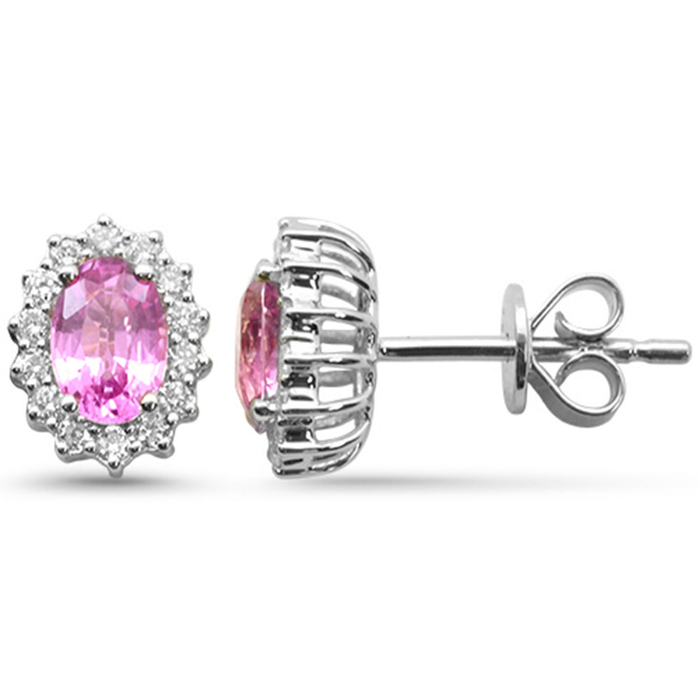 1.13ct G SI 14kt White Gold Diamond & Pink Sapphire Gemstone Earrings
