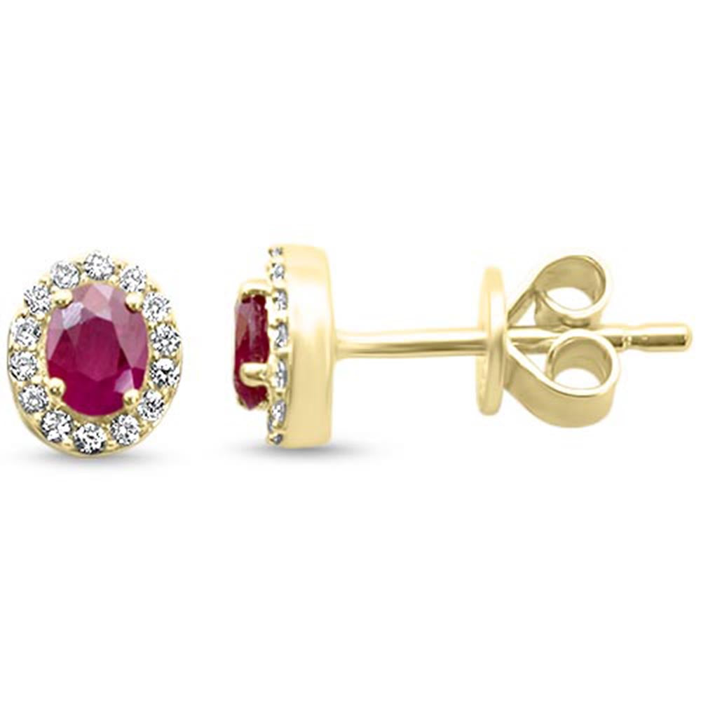 .57ct G SI 14kt Yellow Gold Diamond & Ruby Gemstone Halo Stud Earrings