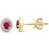 .57ct G SI 14kt Yellow Gold Diamond & Ruby Gemstone Halo Stud Earrings