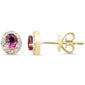 .51ct G SI 14kt Yellow Gold Diamond & Pink Sapphire Halo Stud Gemstone Earrings