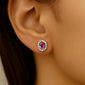 .51ct G SI 14kt Yellow Gold Diamond & Pink Sapphire Halo Stud Gemstone Earrings