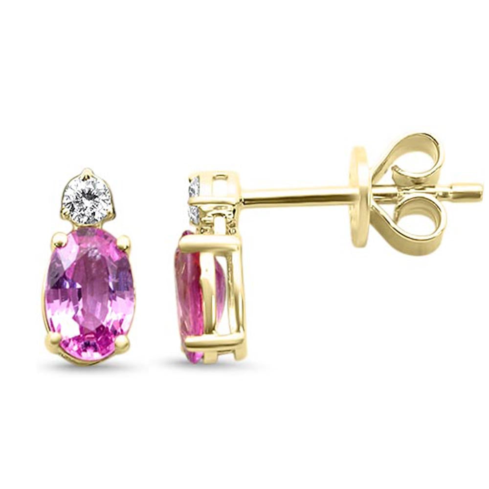 1.01ct G SI 14kt Yellow Gold Diamond & Pink Sapphire Gemstone Earrings