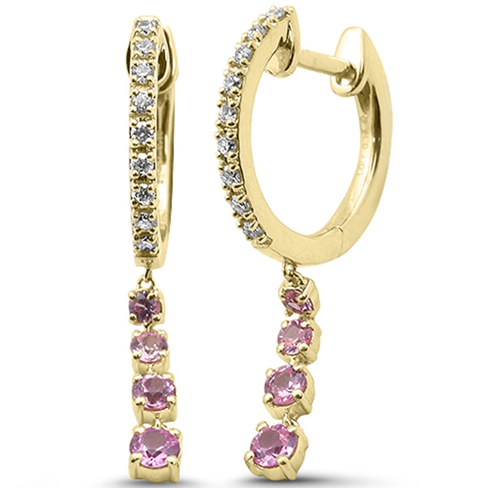 .54ct G SI 14kt Yellow Gold Diamond & Pink Sapphire Gemstone Drop Dangle Earrings
