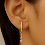.54ct G SI 14kt Yellow Gold Diamond & Pink Sapphire Gemstone Drop Dangle Earrings