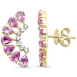 2.40ct G SI 14kt Yellow Gold Diamond & Pear Shape Pink Sapphire Gemstone Ear Crawler Earrings