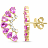 2.40ct G SI 14kt Yellow Gold Diamond & Pear Shape Pink Sapphire Gemstone Ear Crawler Earrings