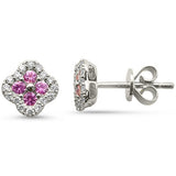 .49ct G SI 14kt White Gold Diamond & Pink Sapphire Gemstone Petite Clover Earrings