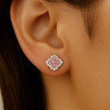 .53ct G SI 14kt Yellow Gold Diamond & Pink Sapphire Gemstone Petite Clover Earrings