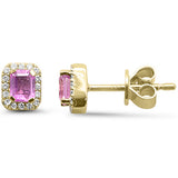 .72ct G SI 14kt Yellow Gold Diamond & Pink Sapphire Halo Gemstones Stud Earrings