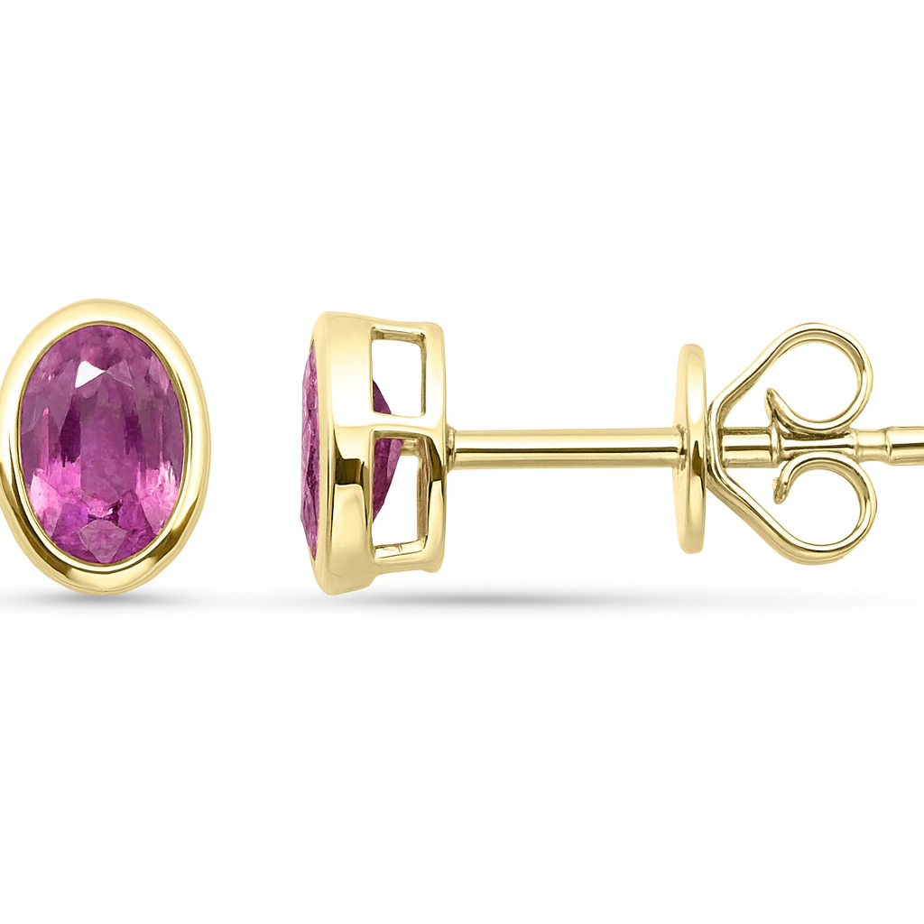 1.15ct G SI 14kt Yellow Gold Oval Pink Sapphire Gemstone Earrings