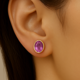 1.15ct G SI 14kt Yellow Gold Oval Pink Sapphire Gemstone Earrings
