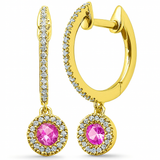.38ct G SI 14kt Yellow Gold Diamond & Pink Sapphire Gemstones Dangling Hoop Earrings
