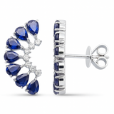 3.14ct G SI 14kt White Gold Diamond & Pear Shape Blue Sapphire Gemstone Ear Crawler Earrings