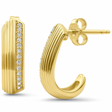 .13ct G SI 14kt Yellow Gold Modern Diamond J Hoop Earrings