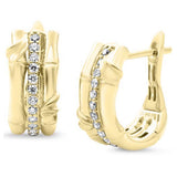 .24ct G SI 14kt Yellow Gold Diamond Bamboo Design Hoop Earrings