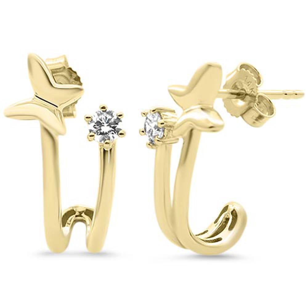 .21ct G SI 14kt Yellow Gold Diamond Double Hoop Butterfly J Hoop Earrings
