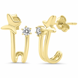 .21ct G SI 14kt Yellow Gold Diamond Double Hoop Butterfly J Hoop Earrings