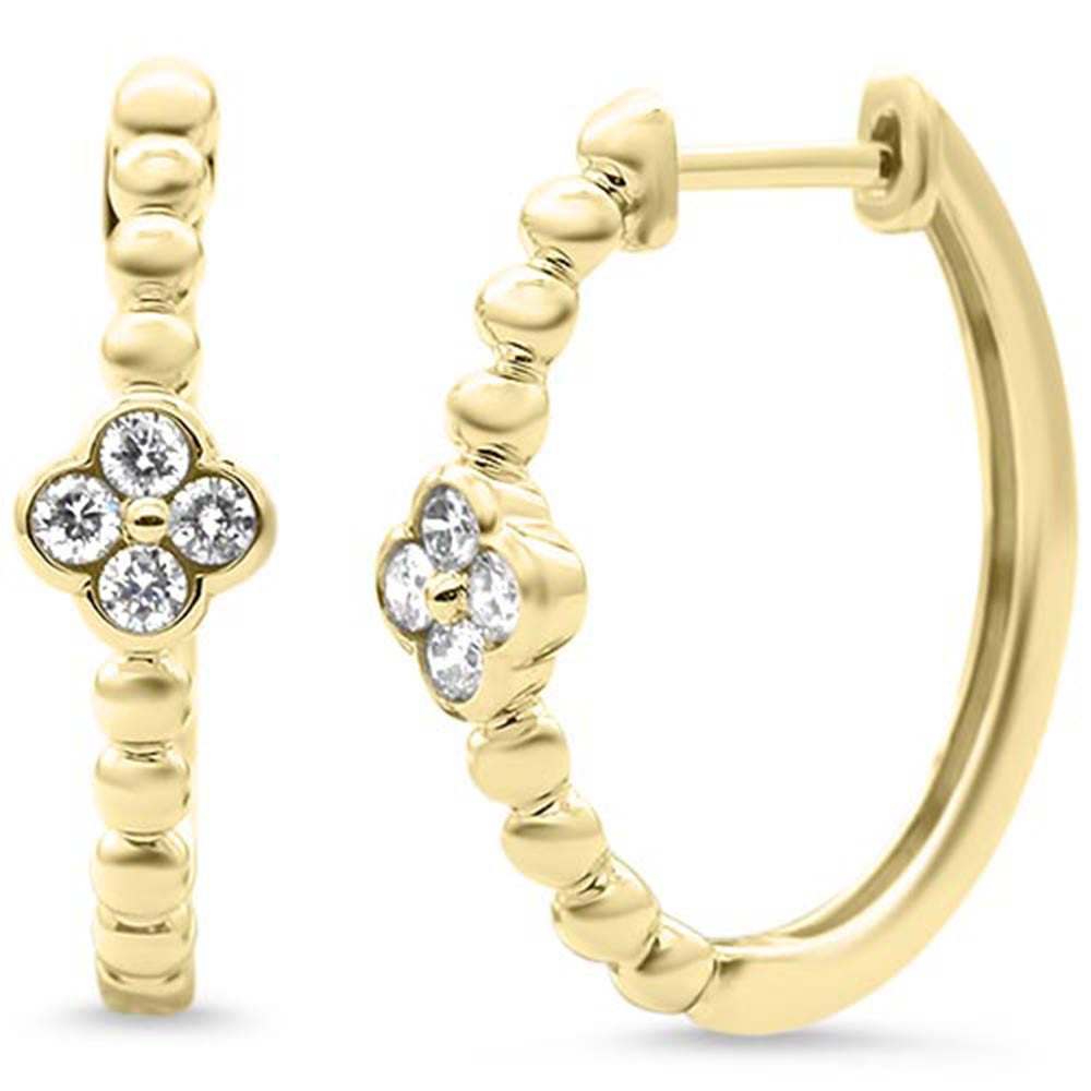 .20ct G SI 14kt Yellow Gold Diamond beaded clover Earrings Hoop Earrings