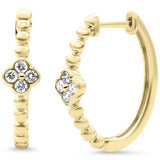 .20ct G SI 14kt Yellow Gold Diamond beaded clover Earrings Hoop Earrings