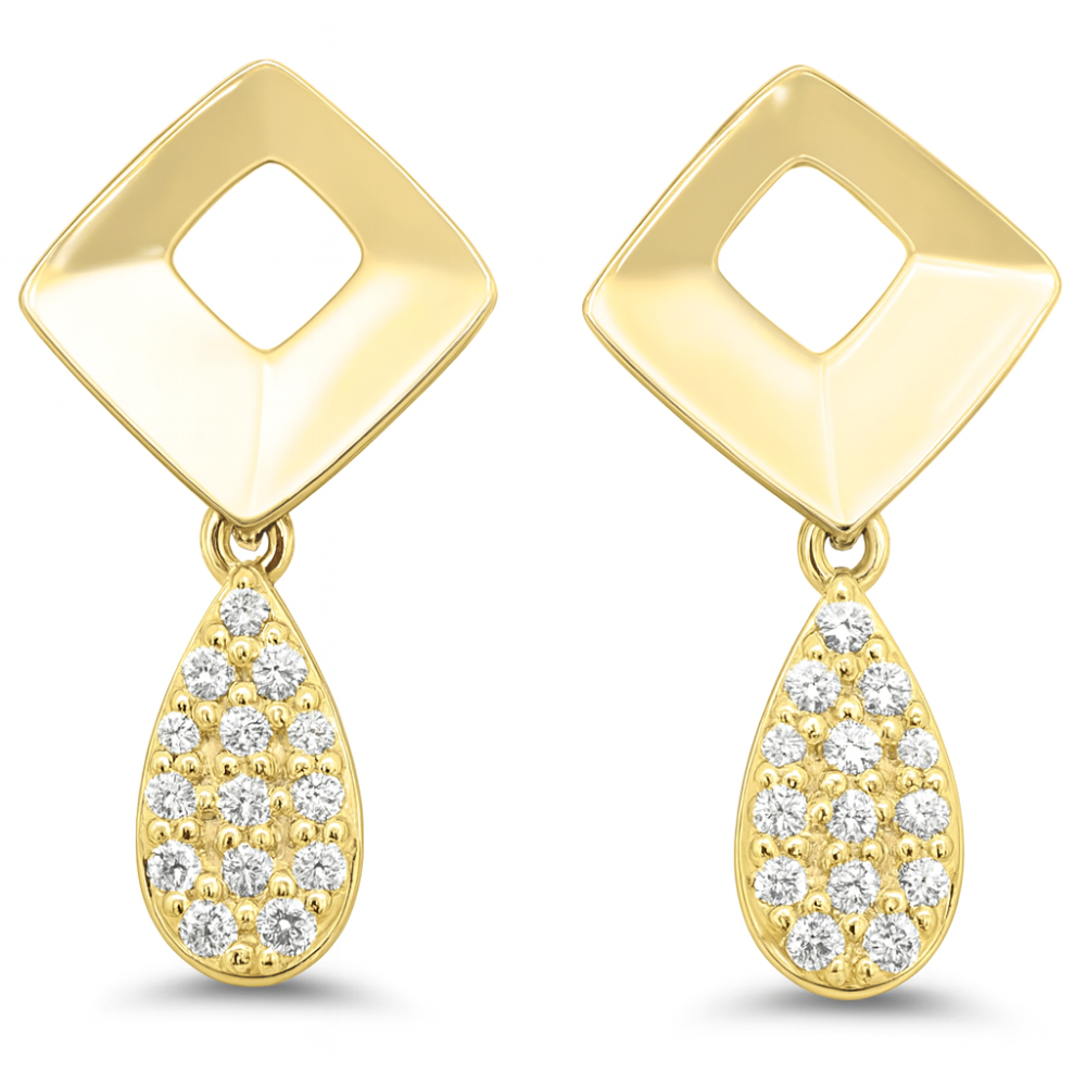 .24ct G SI 14kt Yellow Gold Round Diamond Modern Drop Earrings