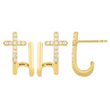 <span style="color:purple">SPECIAL!</span> .24ct G SI 14kt Yellow Gold Diamond Double Hoop Cross Earrings