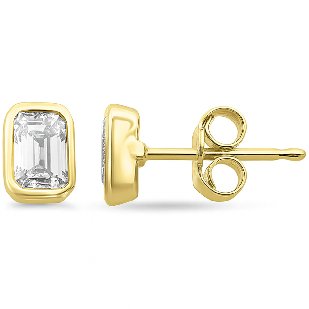 .61ct G SI 14K Yellow Gold Bezel Set Emerald Cut Diamond Solitaire Earrings