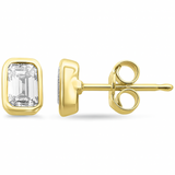 .61ct G SI 14K Yellow Gold Bezel Set Emerald Cut Diamond Solitaire Earrings