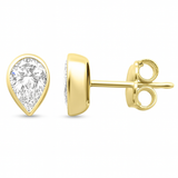 .85ct G SI 14KT Yellow Gold Bezel Set Pear Diamond Stud Earrings