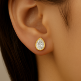 .85ct G SI 14KT Yellow Gold Bezel Set Pear Diamond Stud Earrings