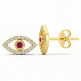 .10ct G SI 14kt Yellow Gold Ruby & Diamond Evil Eye Earrings