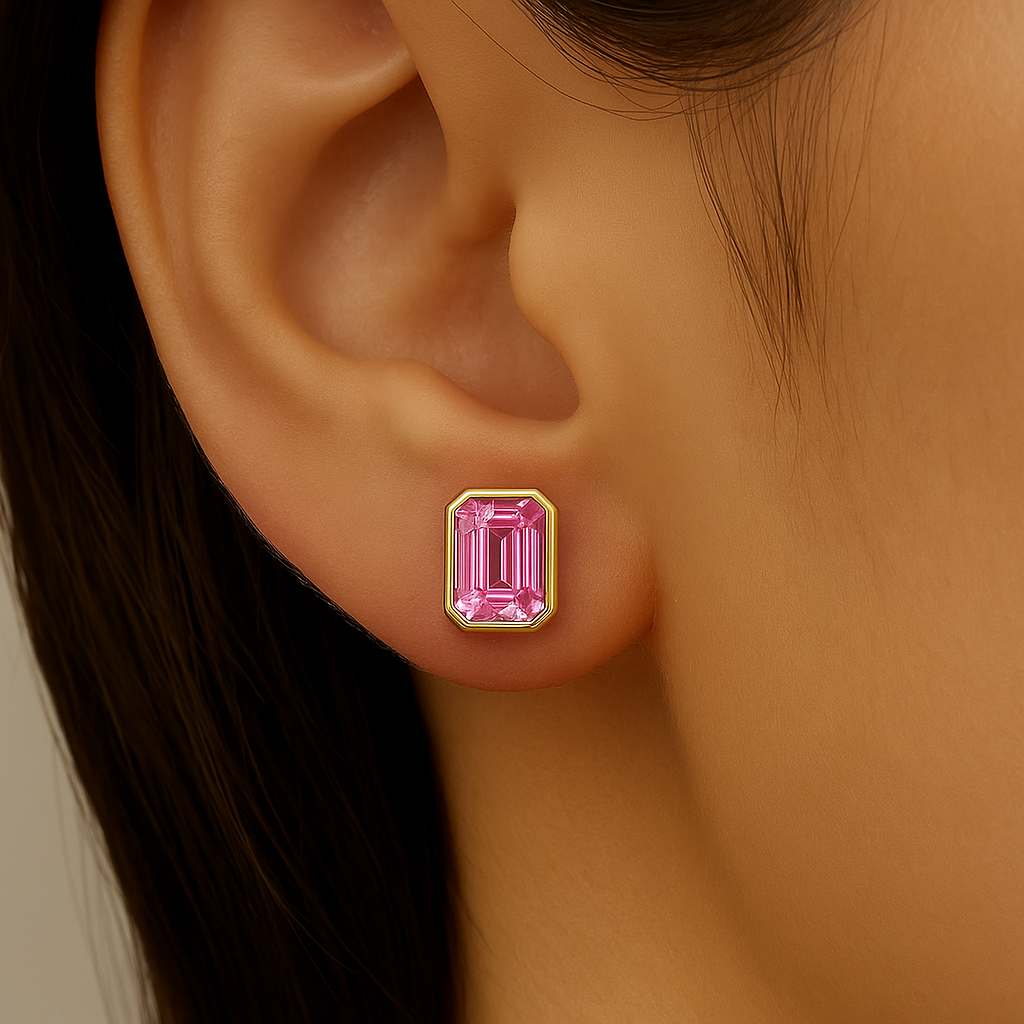 .66ct 14kt Yellow Gold Pink Sapphire Gemstone Bezel Set Stud Earrings